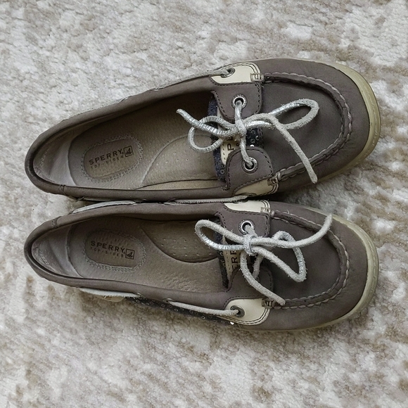 Sperry Top-Sider Sequin Leather Moccasin Shoes 6.5M Tan Gray - Picture 14 of 16